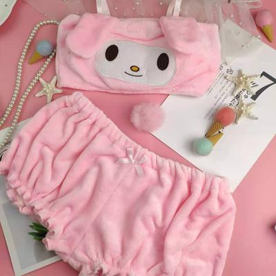 Cosplay Lingerie Winter Velvet Tube Top and Panties Kawaii Bunny Girls Pajamas for Women Sleepwear Loungewear Sets