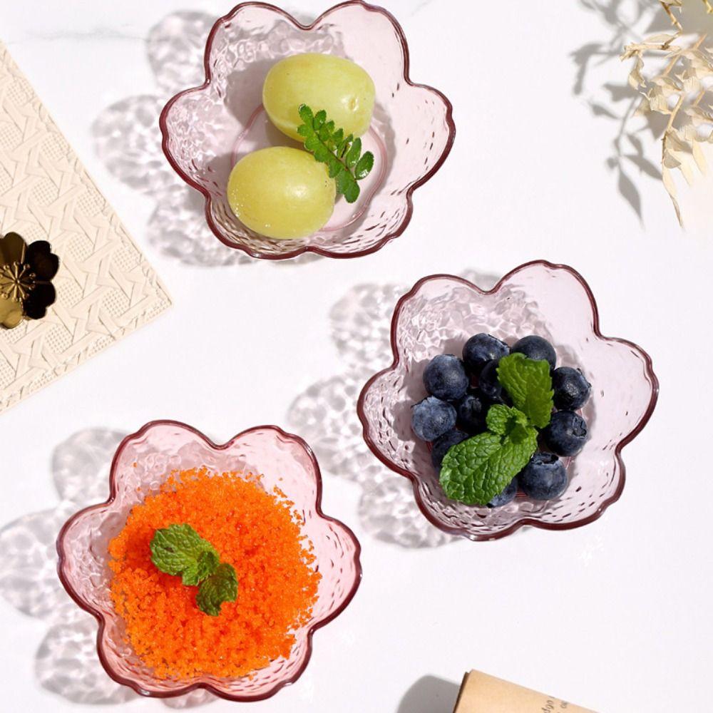 8pcs Hammer Pattern Seasoning Dish Transparent Fruit Salad Bowl Sauce Bowl Ice Cream