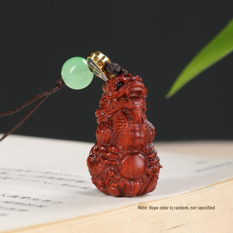Creative Chinese Style Zodiac Dragon Carving Keyring Pendant in Green and Purple Sandalwood