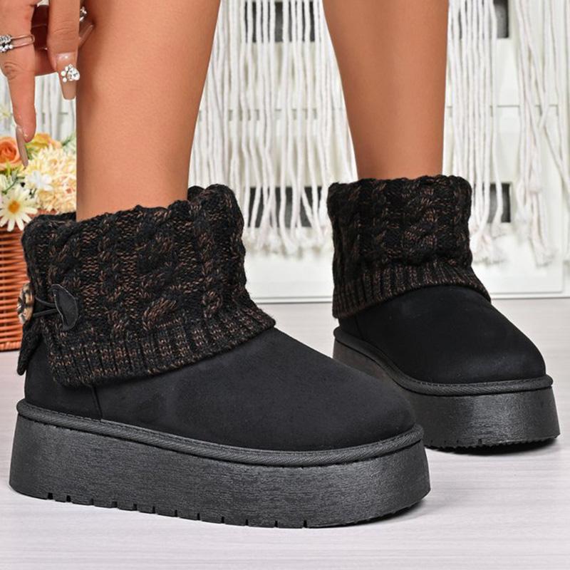 Fashion Plush Size Thick Bottom Snow Boots Women Faux Suede Knitted Snow Boots Woman Winter Comfortable Short Plush Warm Botas Female