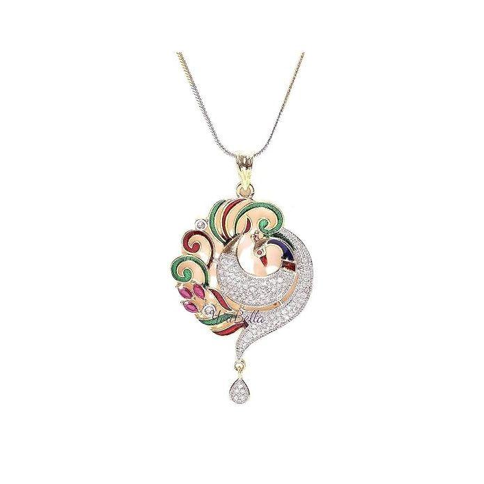 Designer Peacock Pendant Set with Chain