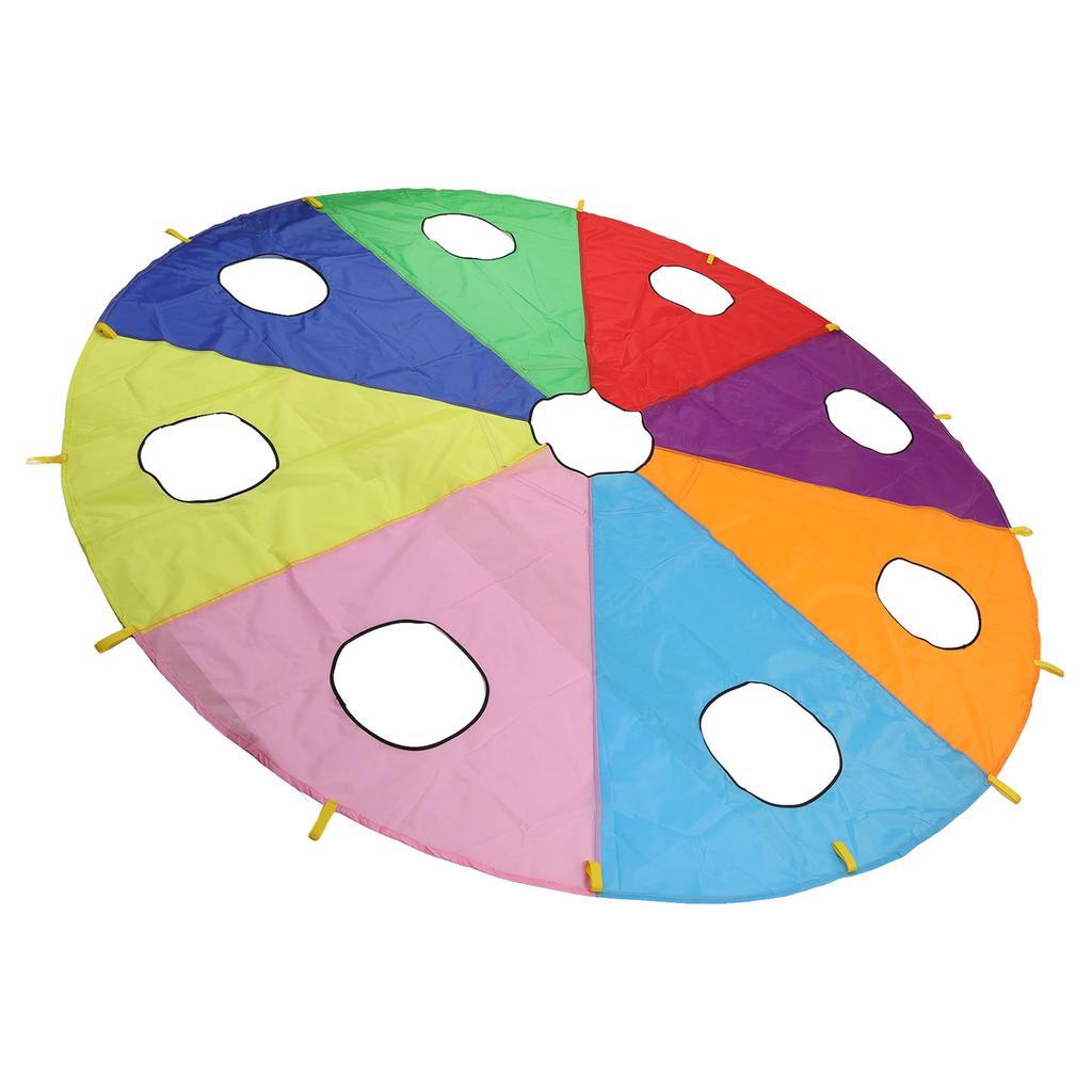 Kids Outdoor Mole Pounding Game Set Round Shape 4 Inflatable Rods Umbrella Parachute with 9 Holes
