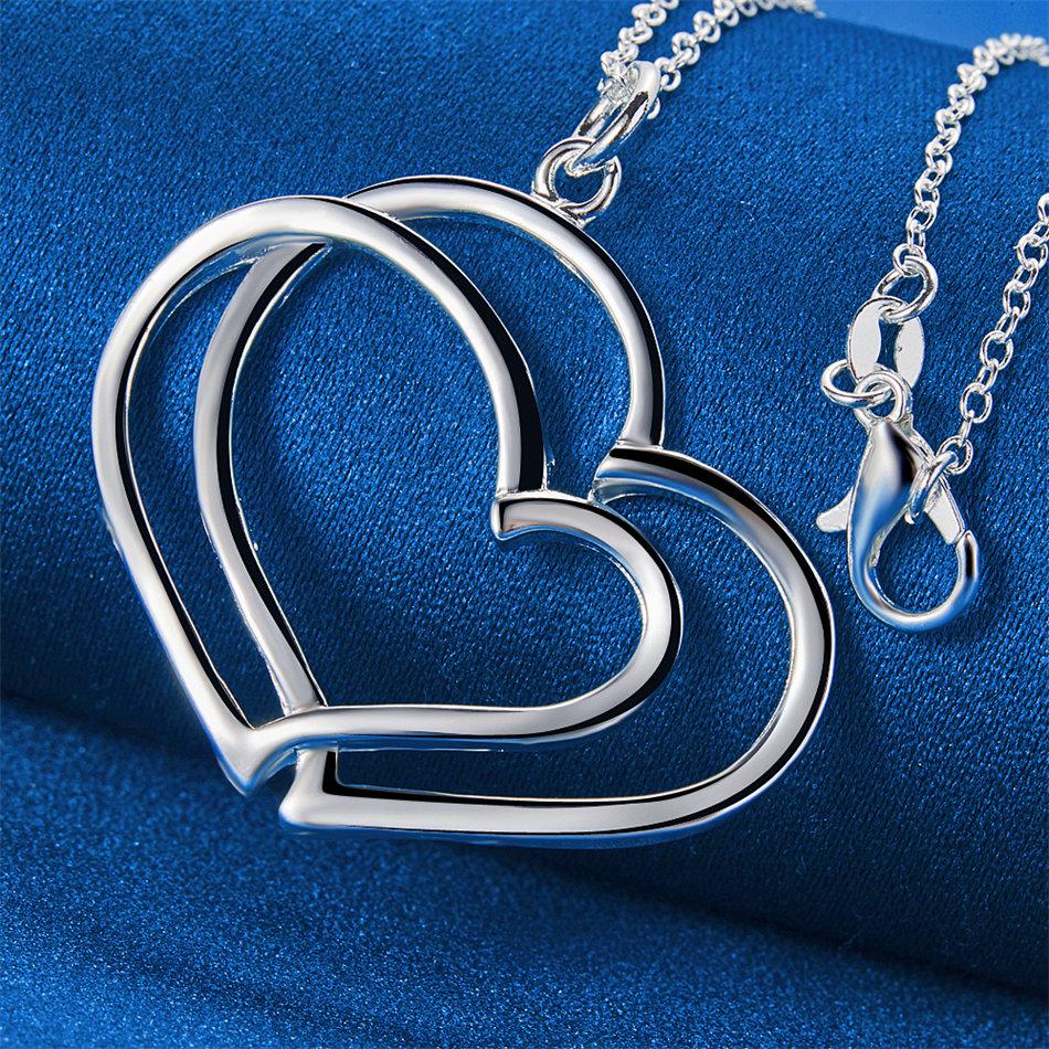 925 sterling silver 16-30 inch exquisite double layered heart-shaped pendant necklace for women's fashionable wedding jewelry