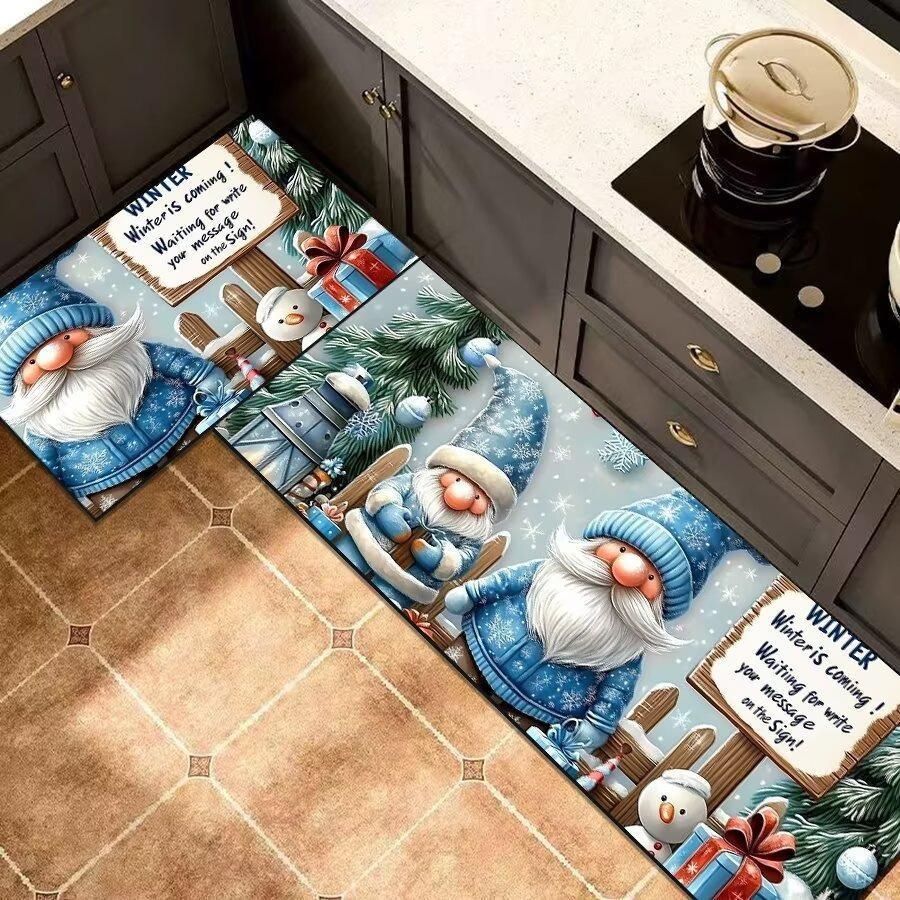 

Рождественский набор кухонных ковриков с Сантой, 2 шт., впитывающие нескользящие напольные коврики для праздничного декора 45 * 70cm + 45 * 120cm (crystal velvet)