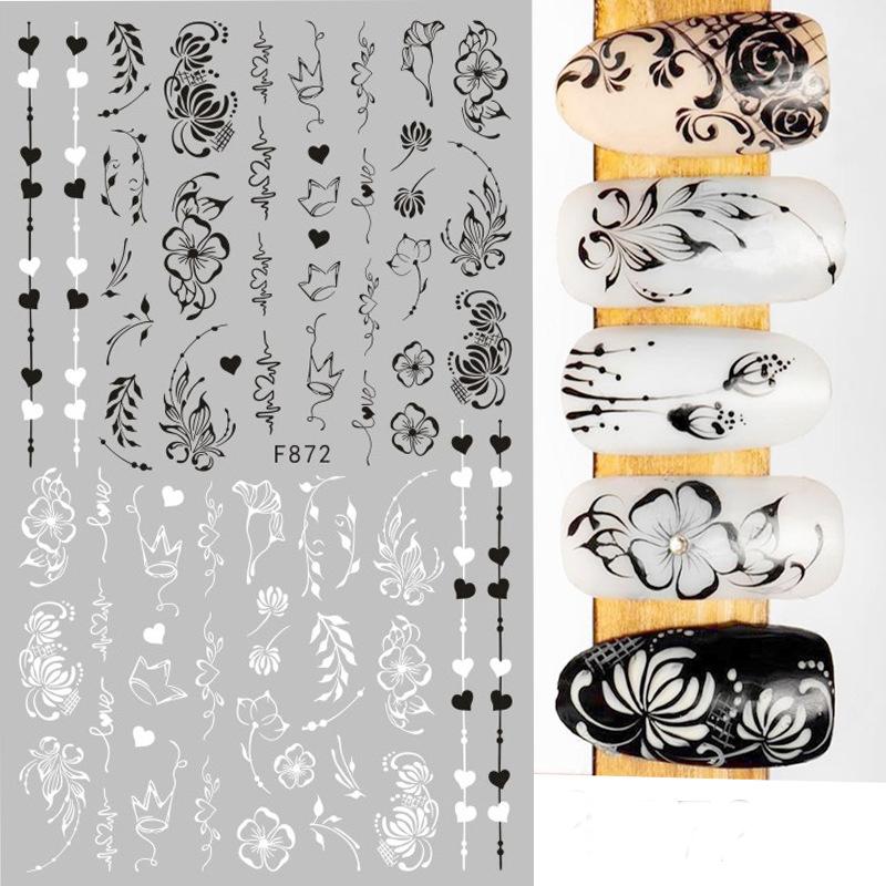 1PCS Black White Butterfly Laser Nail Stickers Nail Art Decoration Abstract Lines Bronzing Flowers Stickers For Nails