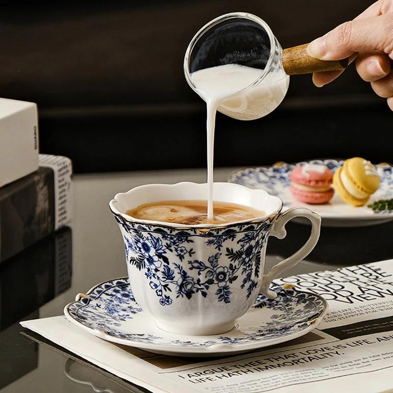 Ceramic Coffee Cup English style blue and white porcelain coffee cup with dish set Ceramic retro European afternoon tea mug