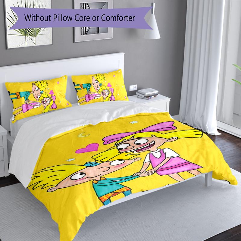 3pcs Hey Arnold Duvet Cover Set, Includes 1 Duvet Cover and 2 Pillowcases,Skin-Friendly&Comfortable Fabric,Suitable Bedding Sets