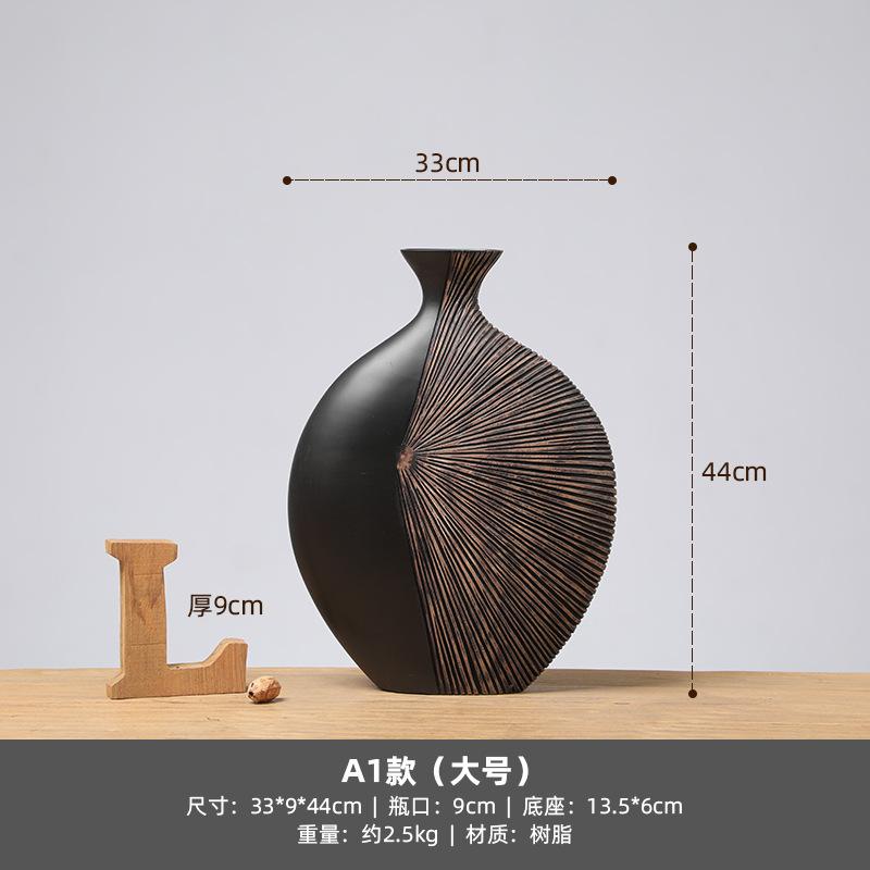 Retro Tall Resin Floor Vase, Elegant Dry Flower Holder for Living Room, Vertical Art Sculpture for Entryway Background Decor