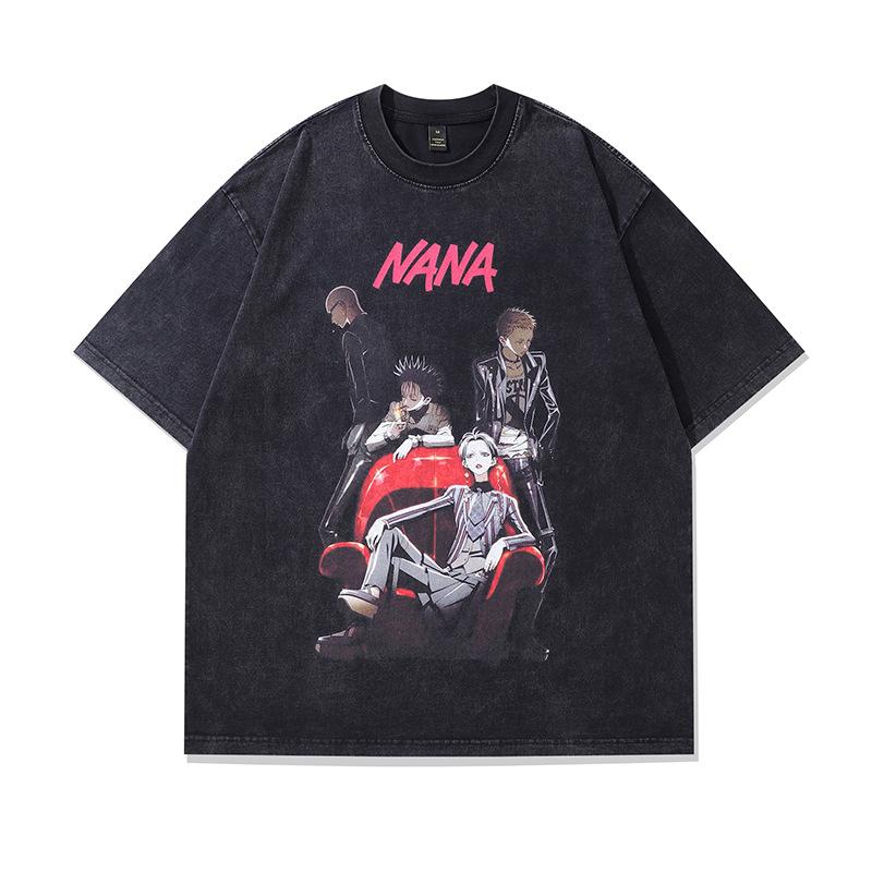European And American Street Punk Animation Printed Short-Sleeved T-Shirt Men'S And Women'S Vintage Hip-Hop Half-Sleeved T-Shirt Tide