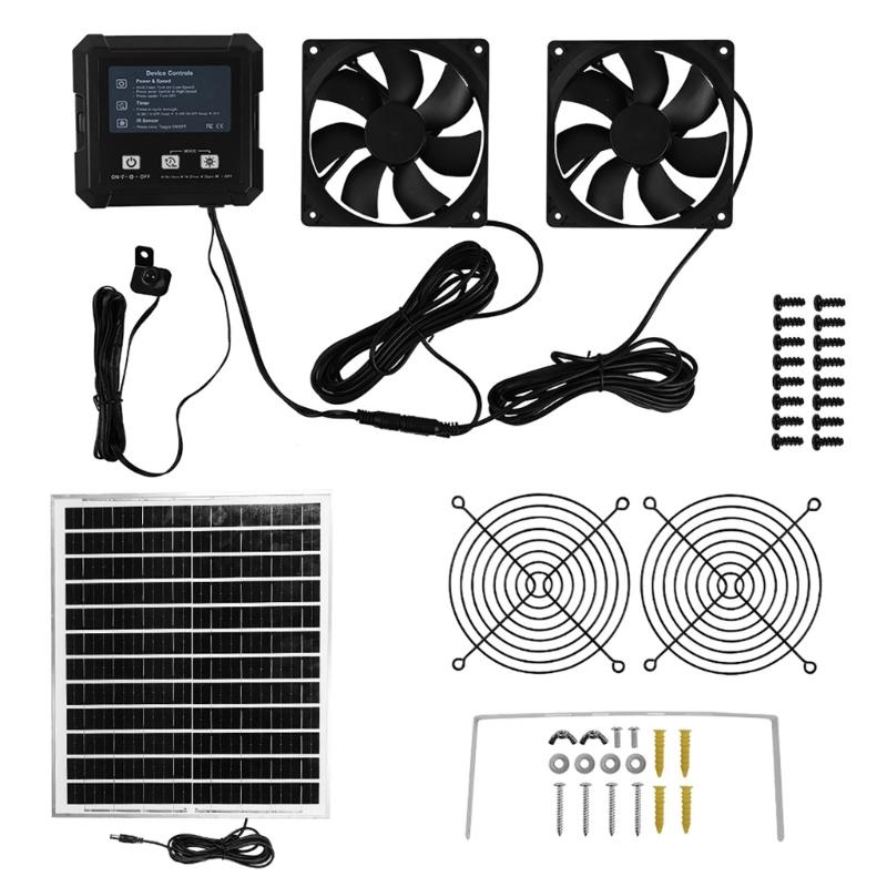 Solar Power Exhaust Fan Automatic Light Sensors Timer Mode Waterproof Cooling Fan For Coops Greenhouses Shed Ventilation