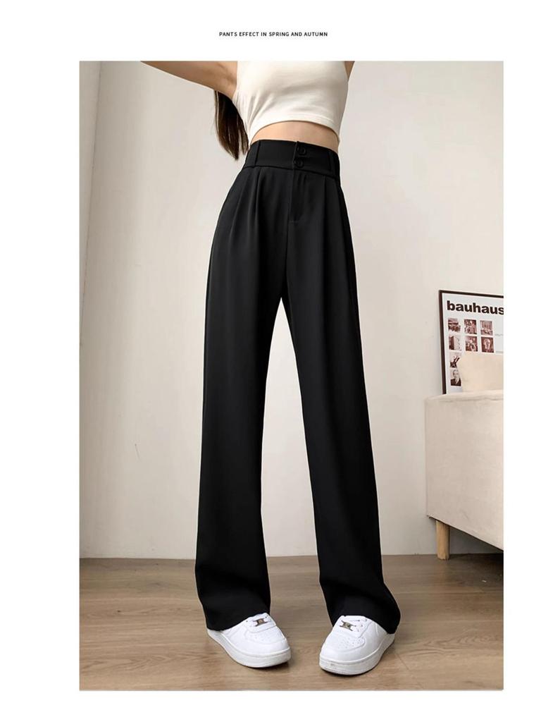 2026 Women's Ice Silk Wide-Leg Summer Pants - Thin, Drapey, Narrow Straight-Leg for Petite Casual Wear