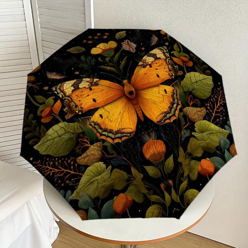 1pc Butterfly Flowers Automatic Folding Umbrella, Heavy Duty 8 Rib Iron Frame,  Suitable for Travel, Daily Use, Birthday, Decor Gift m0104094