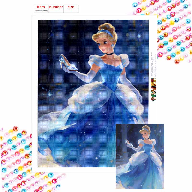 Disney Cinderella Crystal Glass Slipper Diamond Painted Mosaic Art Painting Kit Handmade DIY Gift Home Decor Round 20x30cm