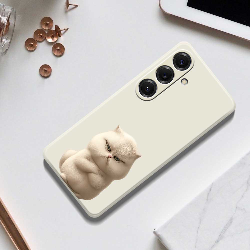 For Samsung Galaxy S25 Case Angry Cat Pattern Printing Straight Edge TPU Phone Back Cover