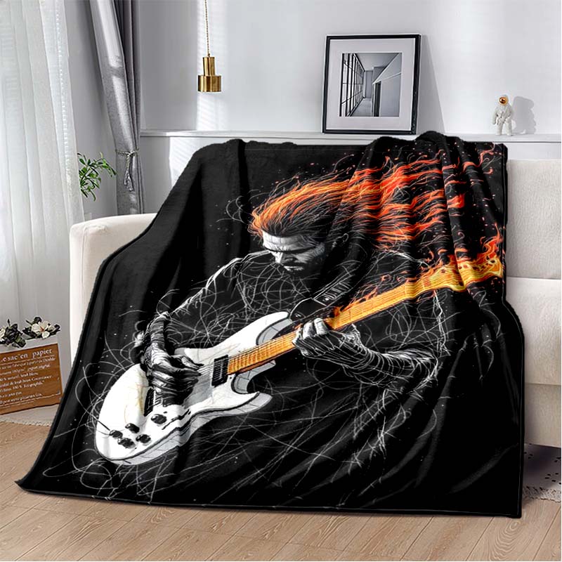 Colorful Graffiti Violin Print Flannel Blanket, Abstract Music Note Throw Blanket 80cm x 120cm