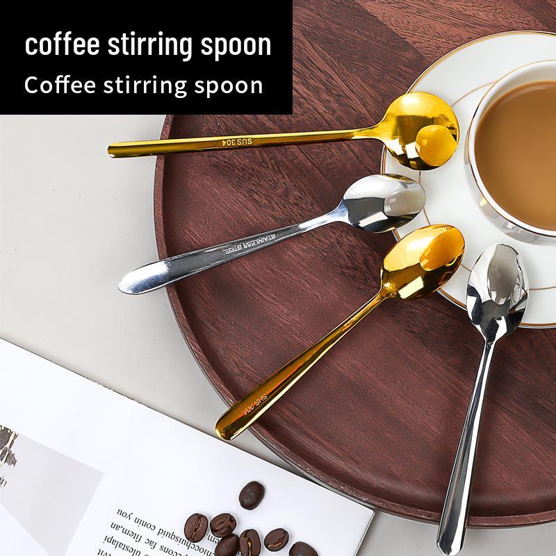 304 Stainless Steel Long Handle Coffee & Dessert Spoon, Ceramic Small Soup & Stirring Spoon for Fruit & Yogurt