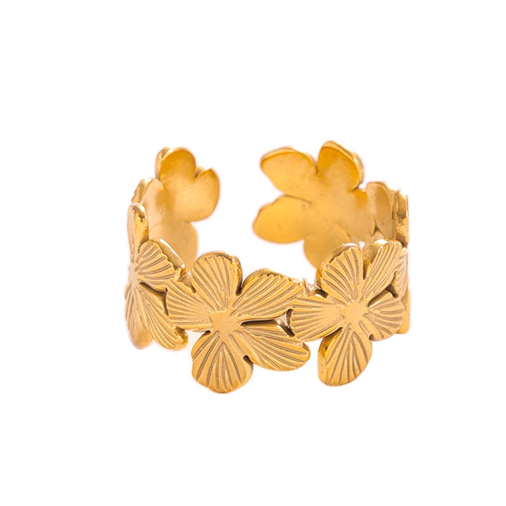Women's Adjustable Titanium Steel Floral Ring - Non-fading, Lightweight Luxury Design Jewelry