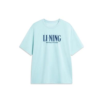 Sport Lifestyle Series Logo Print Round Neck Short Sleeve T-Shirt Unisex Tops Lake-Gray-Blue AHSSF51-4