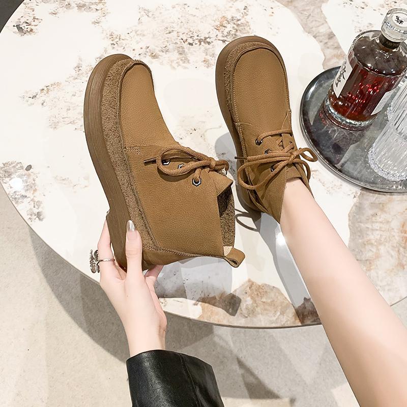 Neue Martin-Stiefel aus weichem Leder im Vintage-Stil, zum Schnüren, Freizeitschuhe für Damen, Bootie im britischen Stil mit festen flachen Schuhen