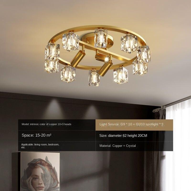 Lekka luksusowa wysokiej klasy lampa sufitowa do salonu pełna miedź kryształowa z reflektorami sypialnia gabinet lampy