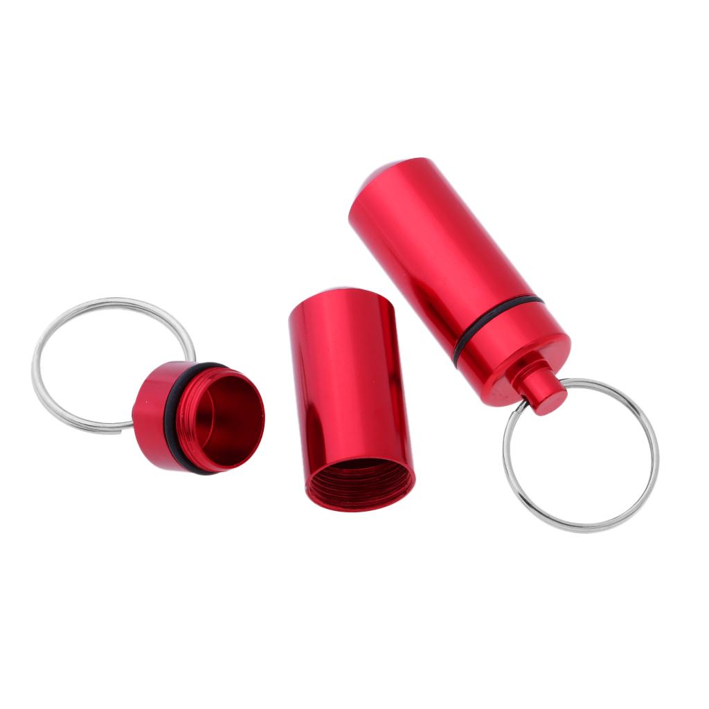2Pcs Waterproof Keychain Pill Holder Organizer Camping - Red, Round