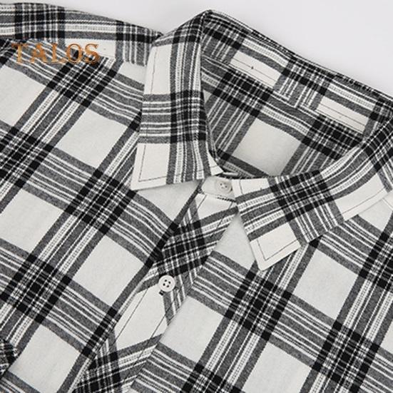 Men's Shirt Long Sleeve Plaid Lapel Top Loose Fit Casual Flannel Coat for Spring Autumn Office Party Vacation Home Date