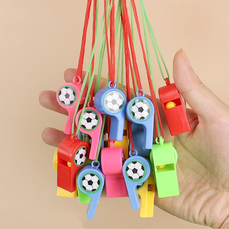 24pcs Plastic Soccer Whistles with Rope Kids Football Birthday Party Favors Goody Pinata Filler Toys Boy Girl Christmas Gifts