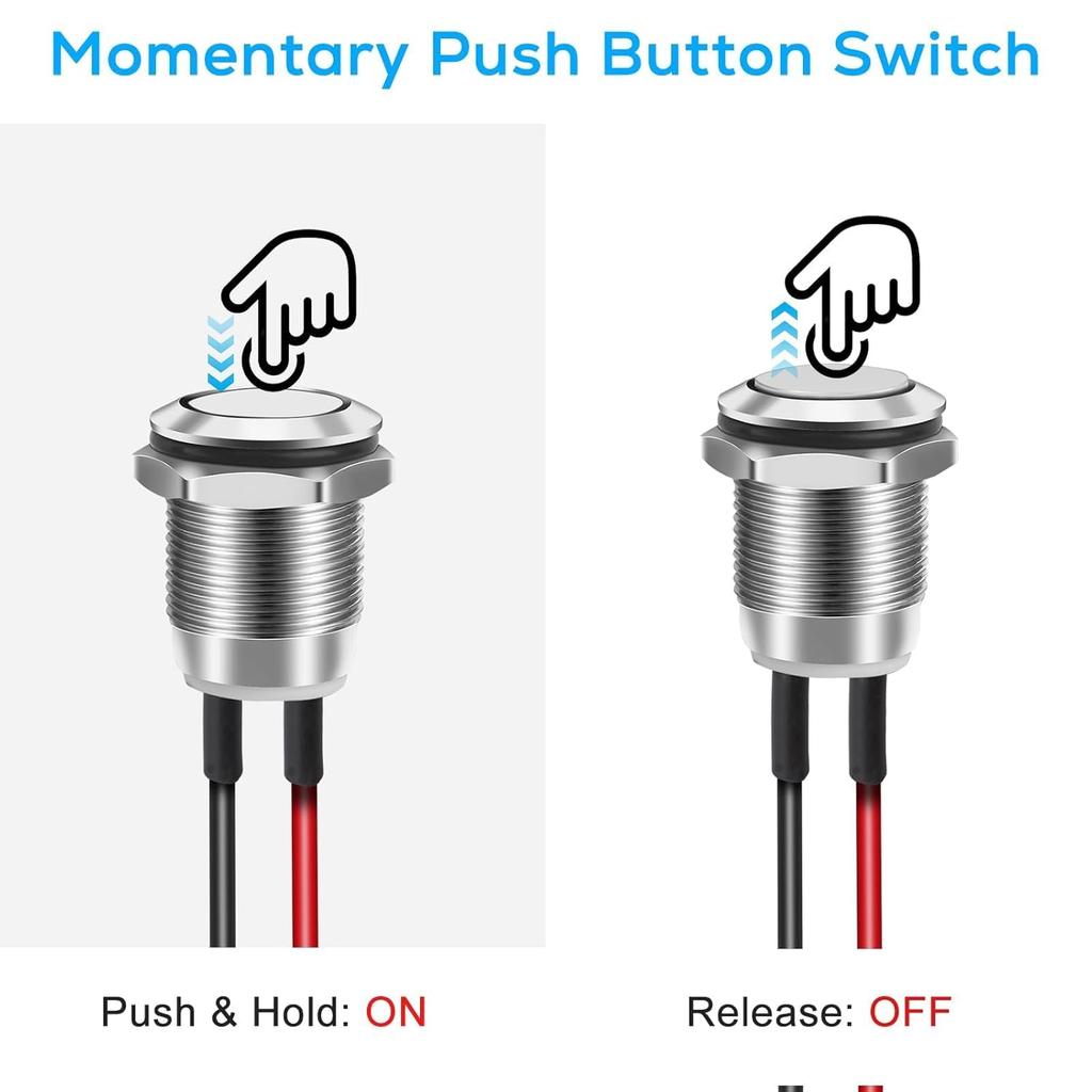 Linkstyle 10PCS 12mm Momentary Push Button Switch, Mini Round Pushbutton Switches with Pre-Wired, Waterproof, for Car Boat