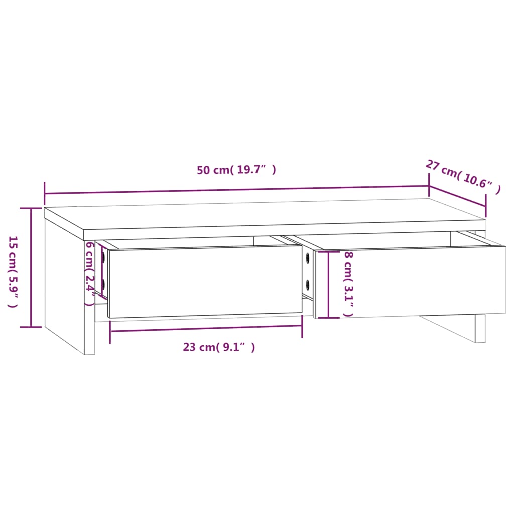 Monitor Stand 50 X 27 X 15 Cm Solid Pine Wood