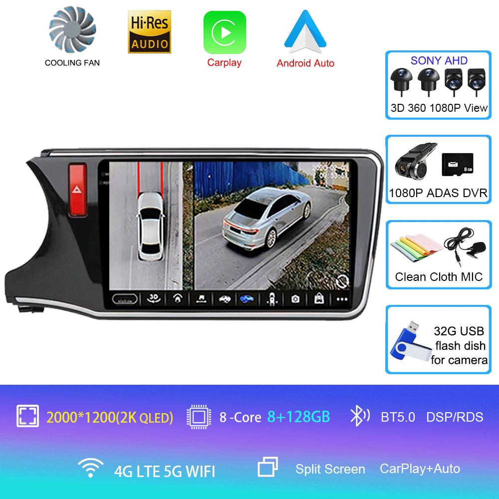 For Honda City Grace 2014 - 2017 Android 14 Car Radio Multimedia Player Unit RHD Head Navigation GPS 4G Wifi BT DSP QLED Screen