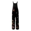 Women's Casual Loose Printed Sleeveless Tank Top Jumpsuit Square Neck Gathered Wide Leg Jumpsuit With Pockets