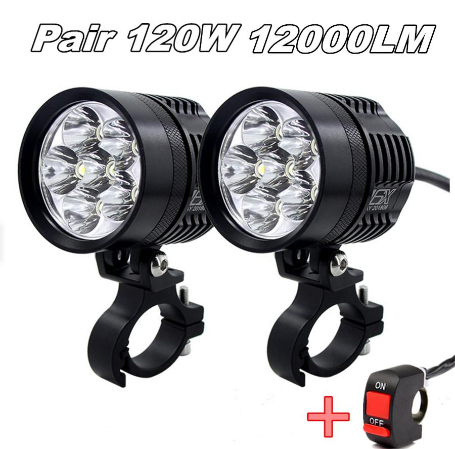 Pair 120W 12000lm 6000K CNC Led Motorcycle bike Headlight bulb Lamp+Mount+Switch