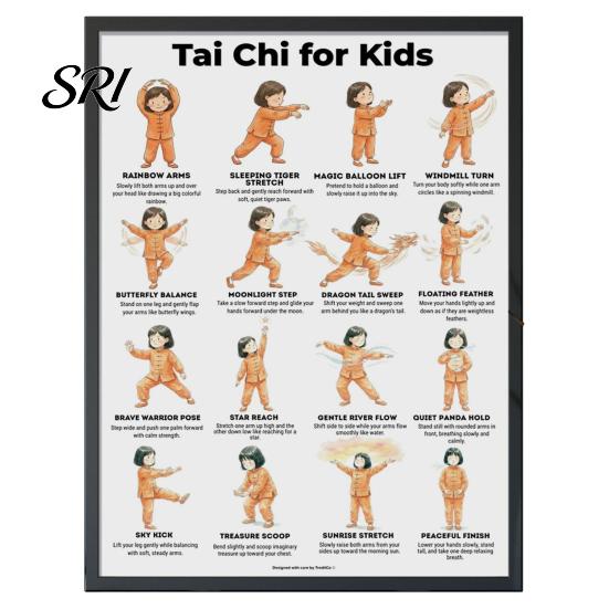 Tai Chi Chair Exercise Poster Workout Unframed Routine Clear Visual Instructions Low Impact Guide Seated Chart for Seniors Beginners Gentle