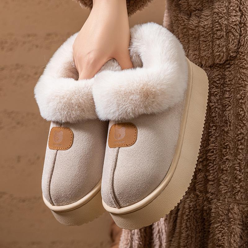 2025 new winter platform cotton slippers women's non-slip breathable warm home fluffy slippers snow boots cotton shoes