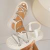 Fashion Flat-heeled Sandal Woman Rhinestone Comfortable Sandals for Women Summer New 2025 Without Heel Elegant Roman Fashion
