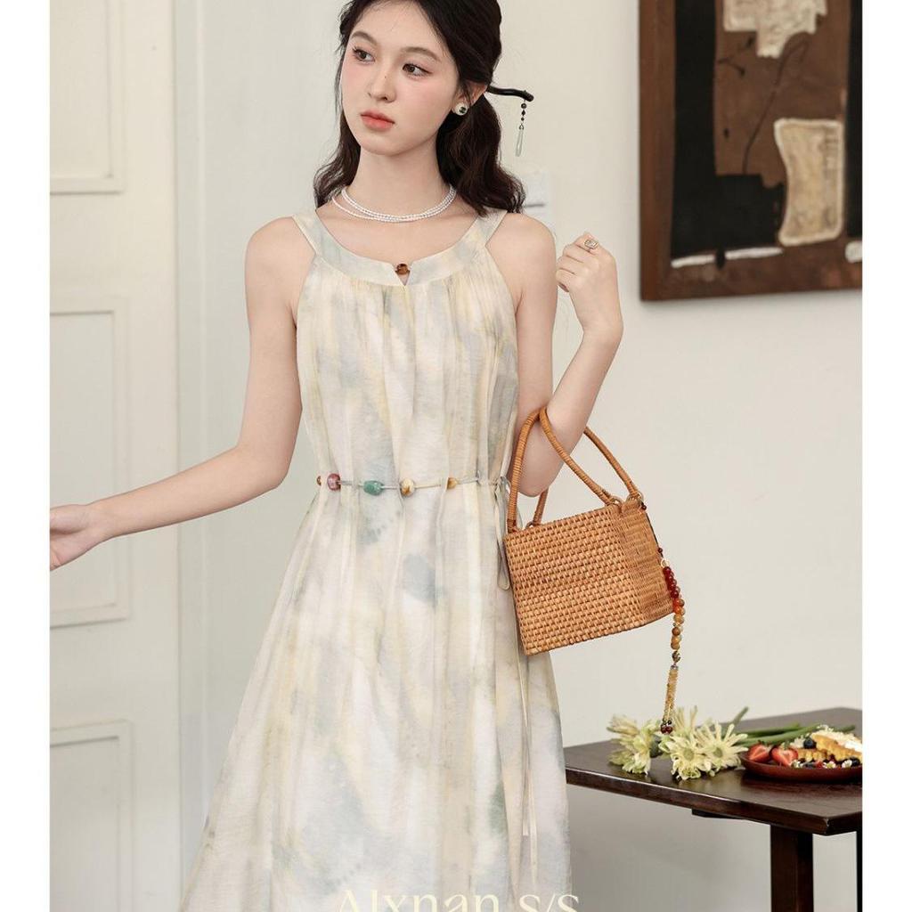 Plus Size Women's Chinese Ink Wash Dress & Sun Protection Cardigan Set