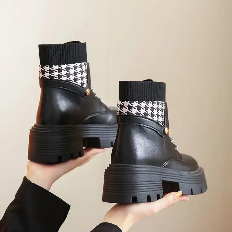 Female Short Shoes Very High Heels Autumn Heeled Booties Lace-up With Laces Women's Ankle Boots Y2k Hot On Offer Trend 2024 Boot