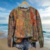 Retro Floral Plus Size Pullover Hoodie - Loose Fit, Colored Pattern