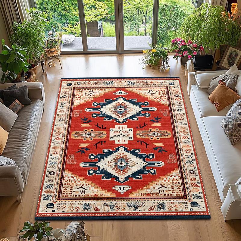 RAKKS Moroccan Red Area Rug with Non-Slip Backing, Ideal for Living Room, Dining Room, Bedroom - Vintage, Easy Clean, Durable,