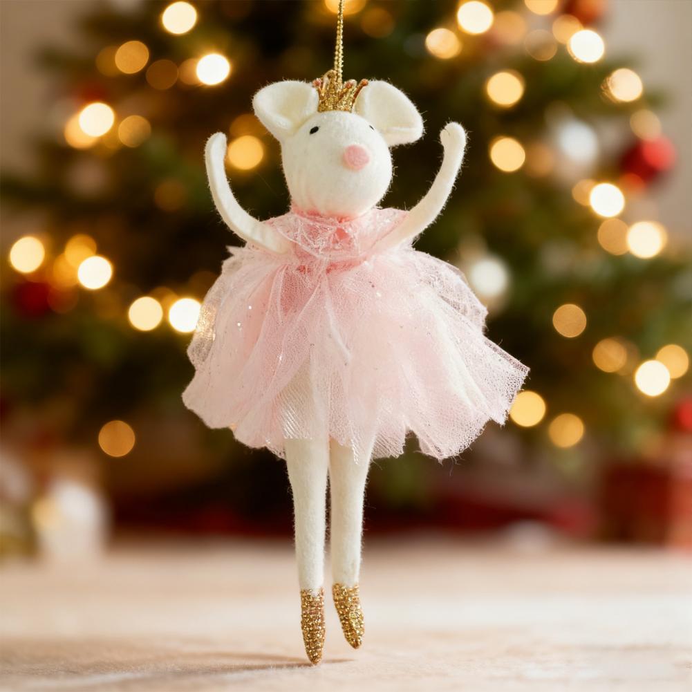 Ballet Mouse Doll Christmas Ornament Plush Ballet Dancer Hanging Pendant for Xmas Tree Holiday Party Decor