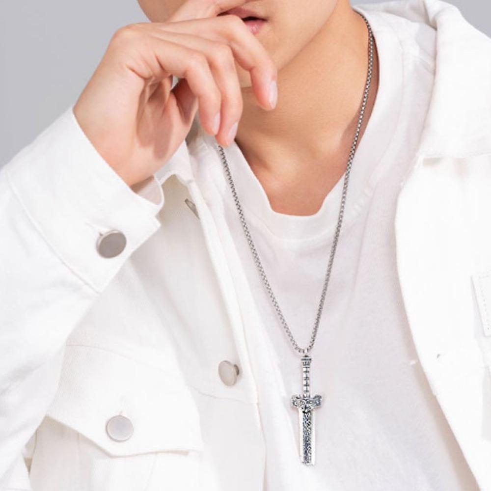 JMXD-Remnant Sword Pendant Men's Retro Necklace Prayer Silver Pendant Personality Domineering, Gift