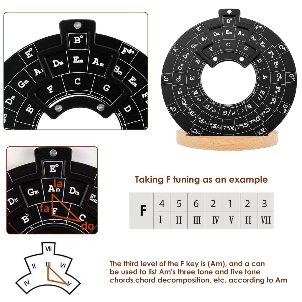 Circle of Fifths Wheel Guitar Music Theory Disc Circle of Fifths with Stand Holder Easy to Use Circle of Fifths Portable Circle
