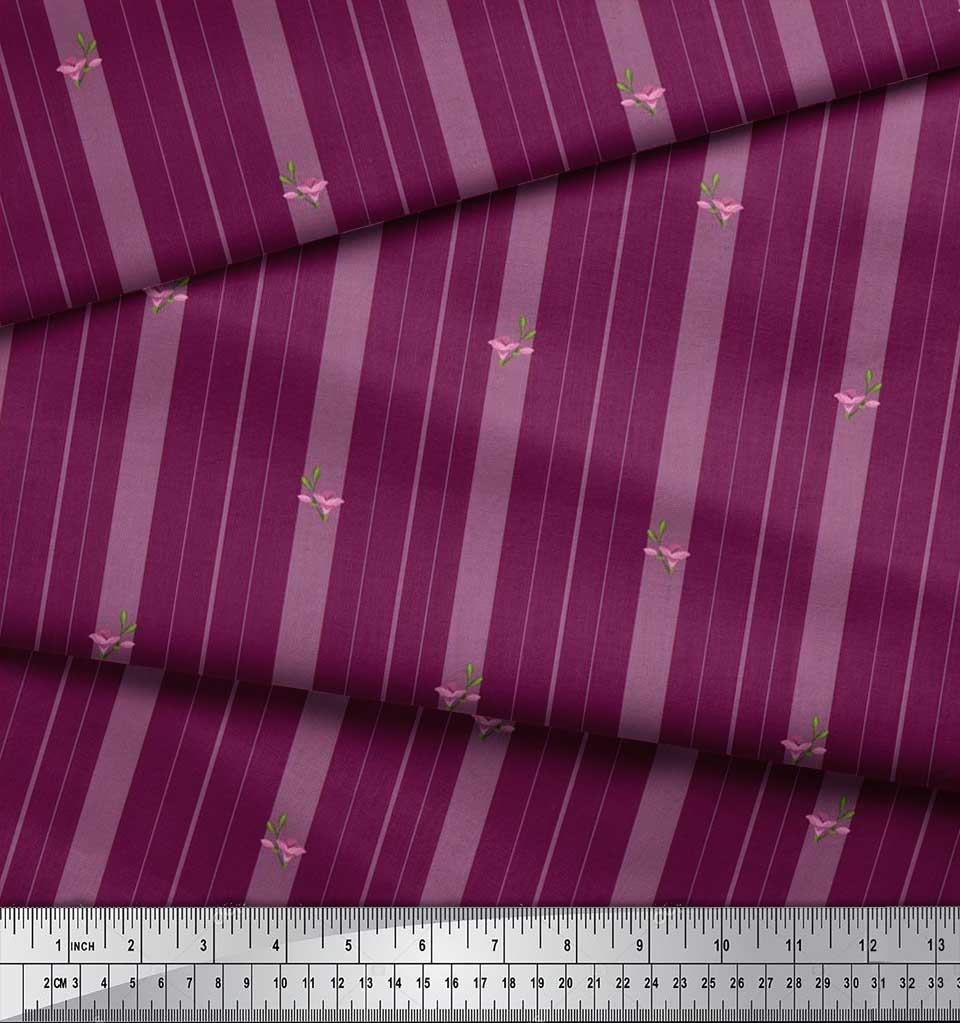 Soimoi Japan Crepe Satin Fabric Artistic Floral & Stripe Fabric Prints By metre 42 Inch