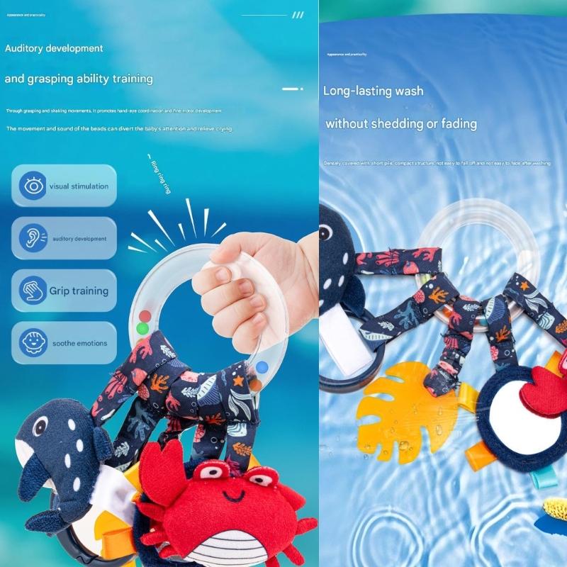 Baby Bed Whale Hanging Teether Supplies Blue Rattle Interactive Toy Infant Gift for Baby Visual Sensory Stimulation