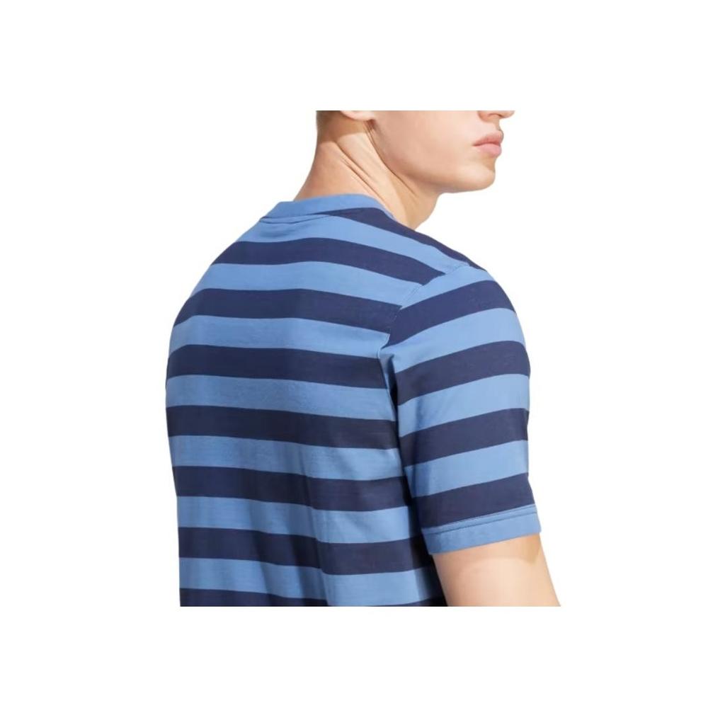 Adidas Originals Striped Crew Neck Loose Short Sleeve T-Shirt Men Tops Dodger-Blue IR7588