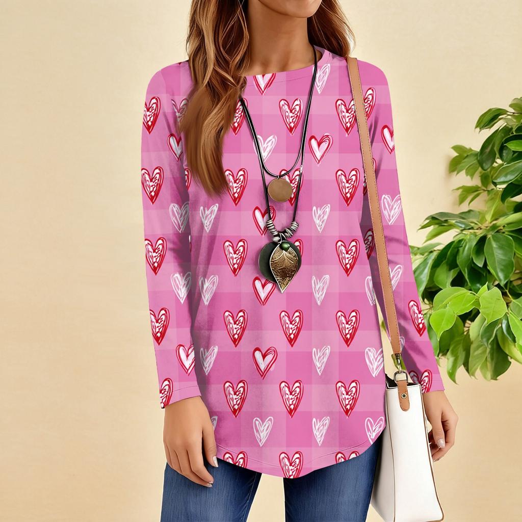 Women's Loose Round Neck Raglan Sleeve Printed Long Sleeve T-Shirt Pullover