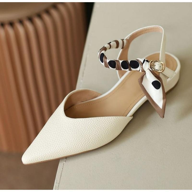 Fashion New Pointed Toe Low Heel Sandals 2025 Summer Women's Shoes Luxury Woman Clothes Elegant Party Orange Shoes with Ties Designer