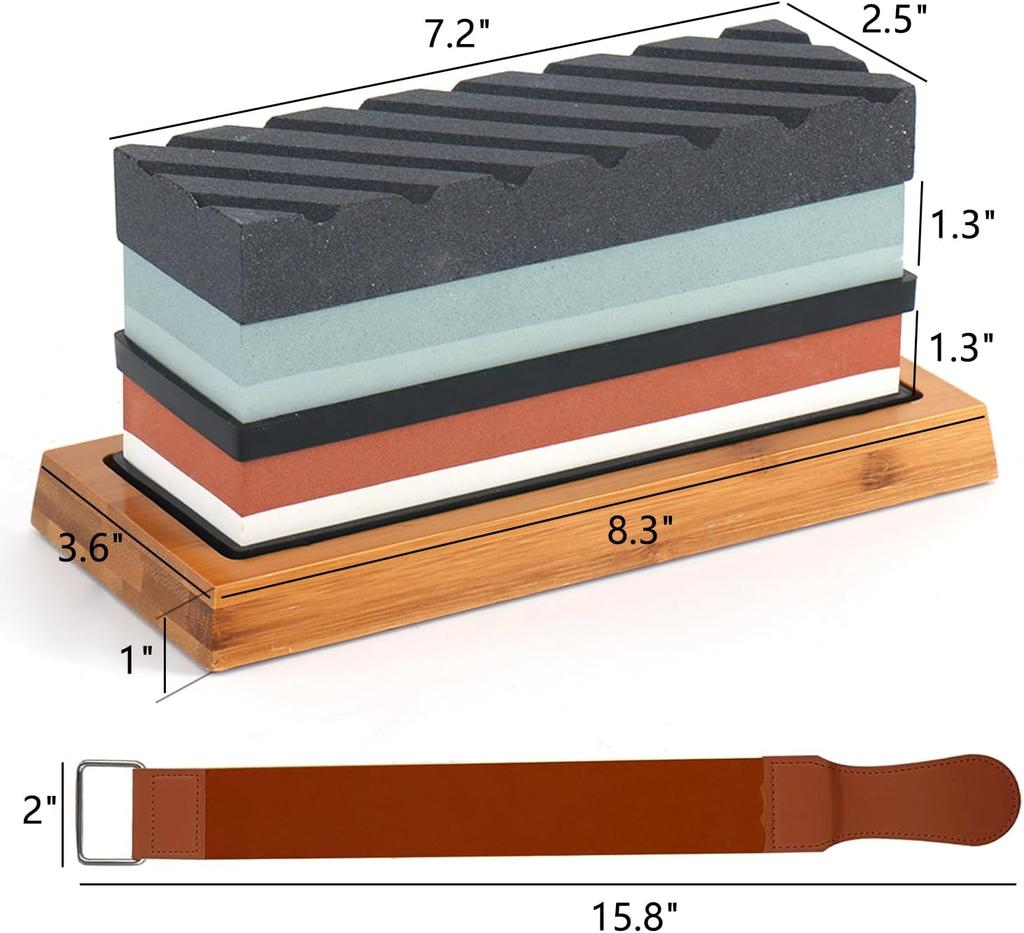 Knife Sharpening Stone Set, 4 Side KitGrit 400/1000/3000/8000 Waterstone, Whetstone Sharpener Set with Non-Slip Bamboo Base, Cut Resistant Gloves,