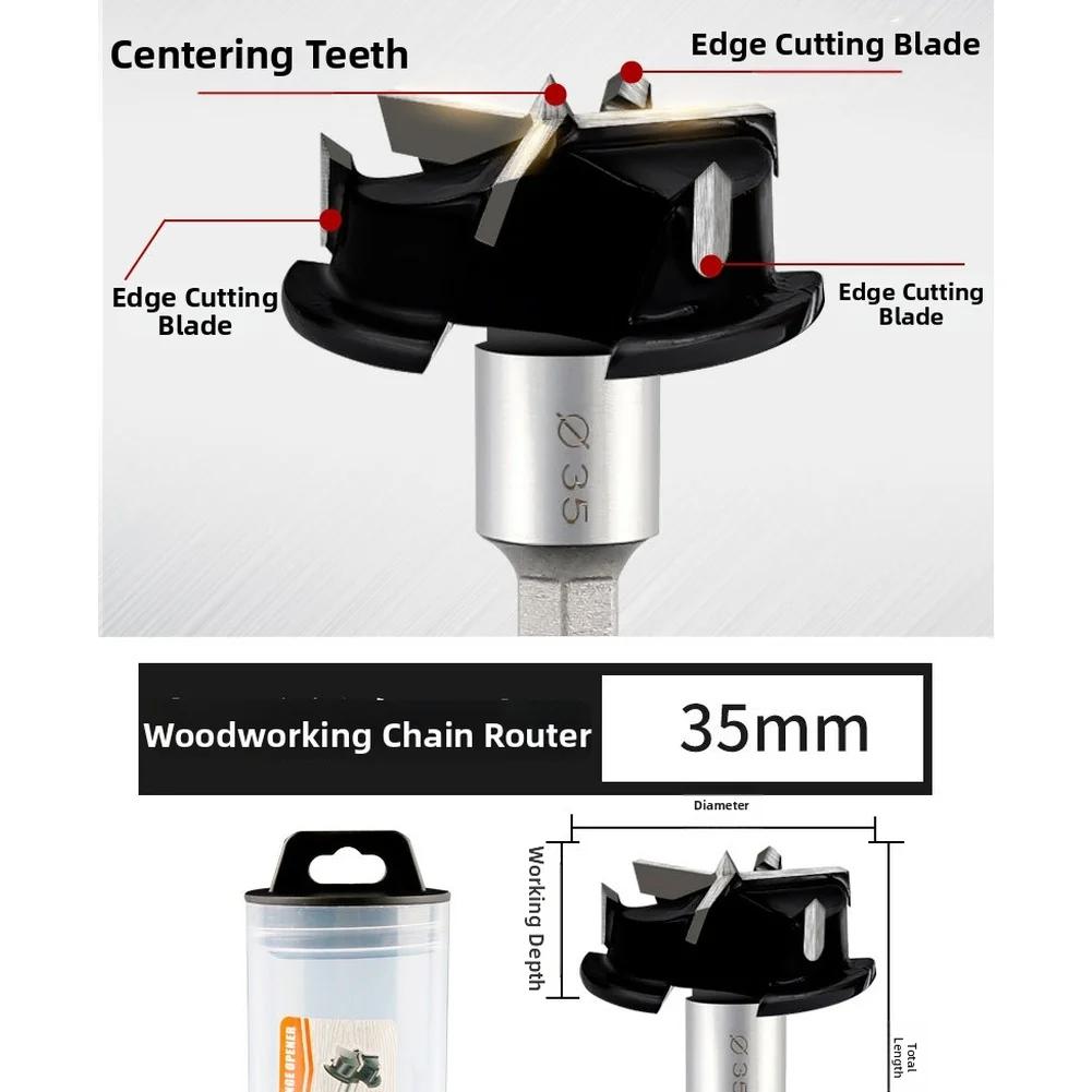 Hole Cutter 35mm Woodworking Hinge Hole Cutter With Limit Stop Triple-Blade For Drawer Cabinet 15° Angled-Blade Hole Punch
