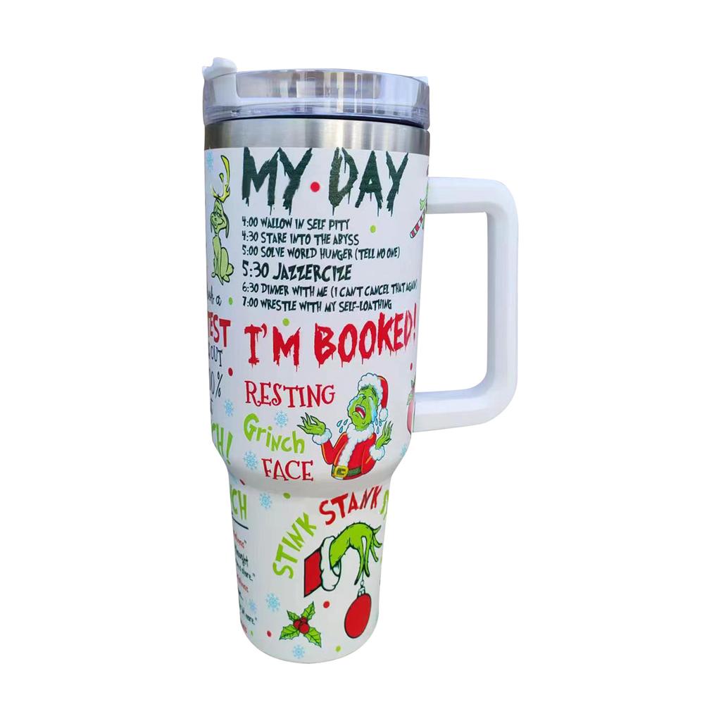 Christmas Tumbler 40 Oz, Merry Christmas Tumbler With Handle And Straw, 40oz Tumbler Maintains Cold Heat And Ice For Hours